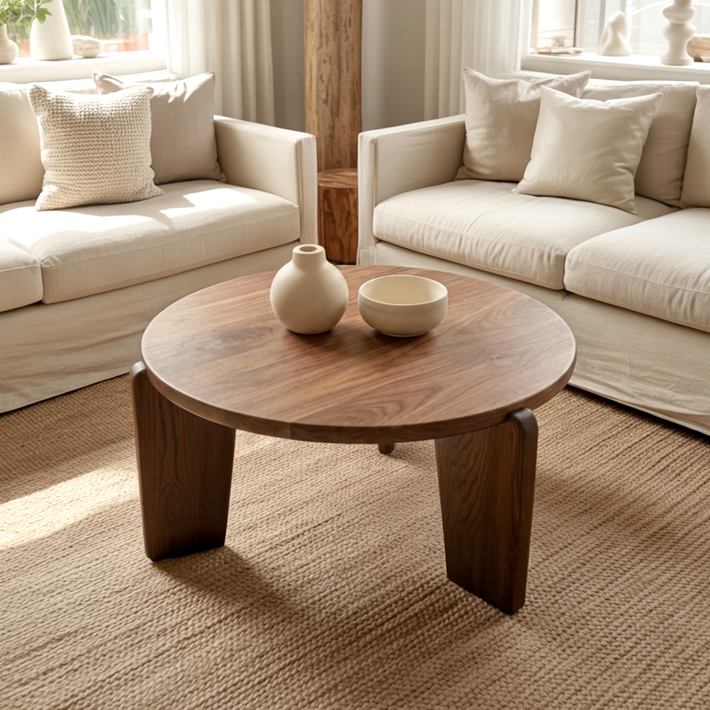 Organic Round Solid Wood Coffee Table Perfect for Modern Living Rooms
