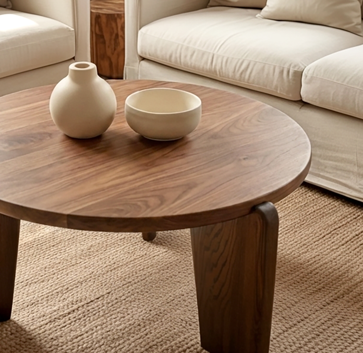 Organic Round Solid Wood Coffee Table Perfect for Modern Living Rooms