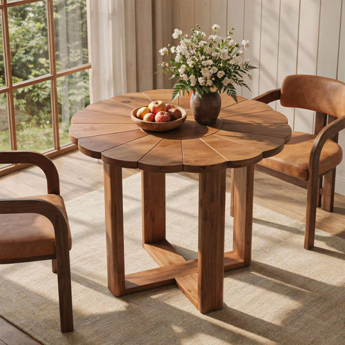Organic Scalloped Live Edge Solid Wood Round Dining Table
