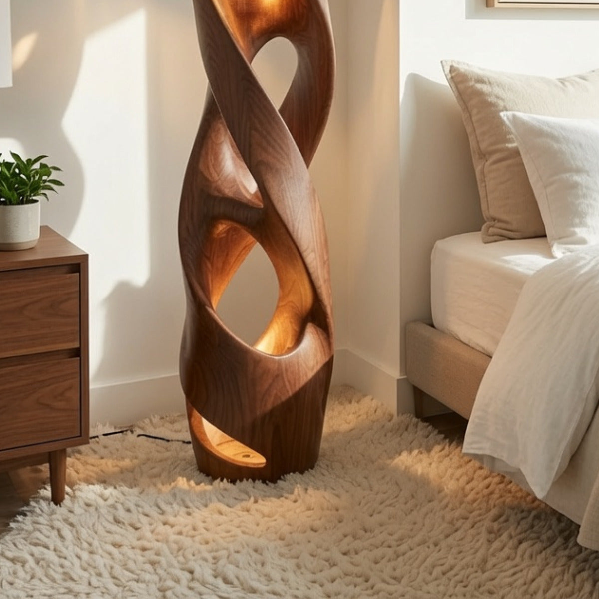 Handcrafted natural wood standing lamp