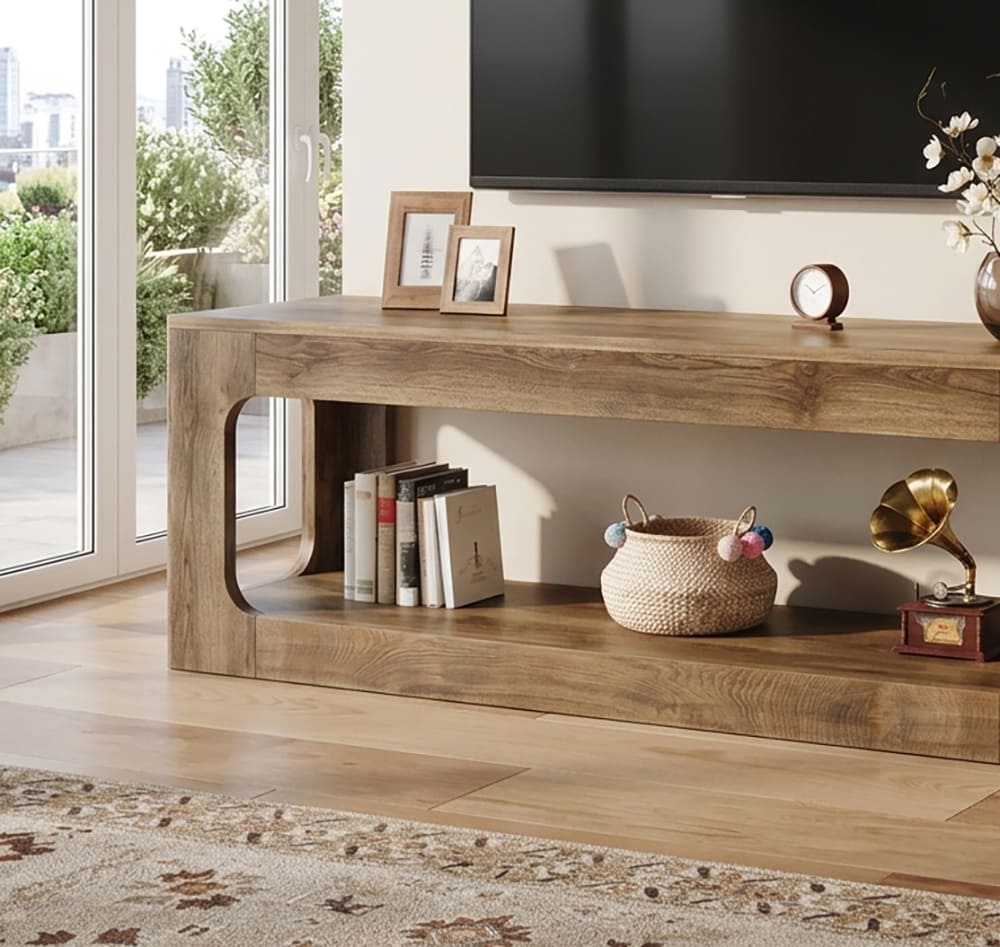 Organic wooden media console showcasing handcrafted craftsmanship for modern home decor