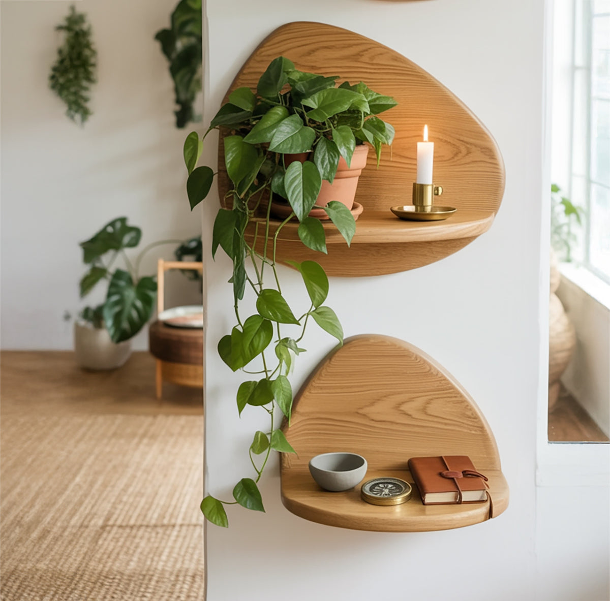 Handcrafted floating shelves made from natural solid wood