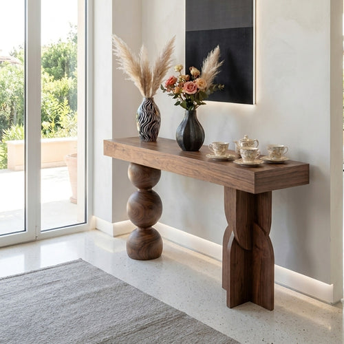 Organic Sphere & Curve Solid Wood Console