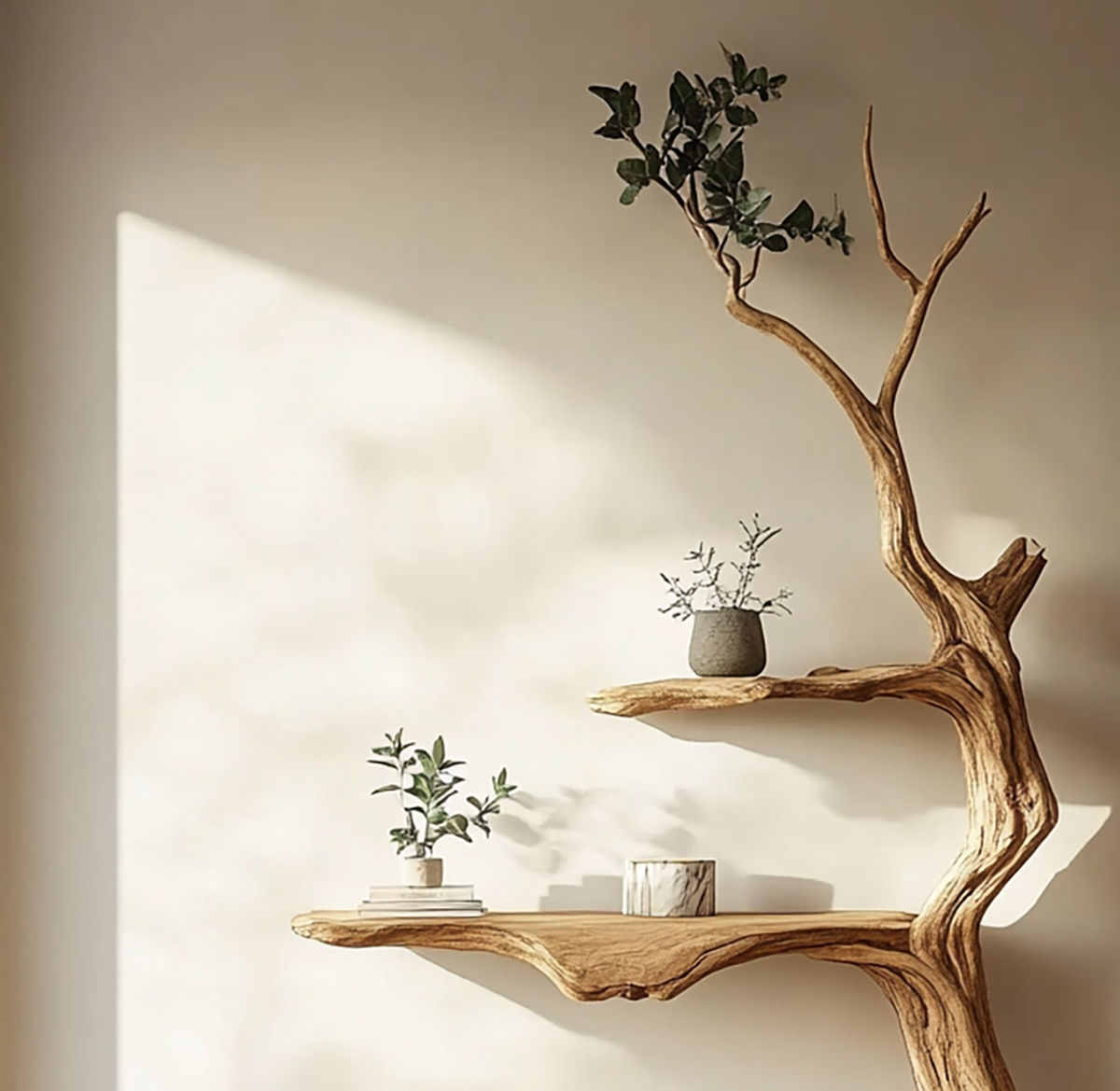 Organic Tree Branch Bookshelf Wall Mounted Natural Wood Shelf