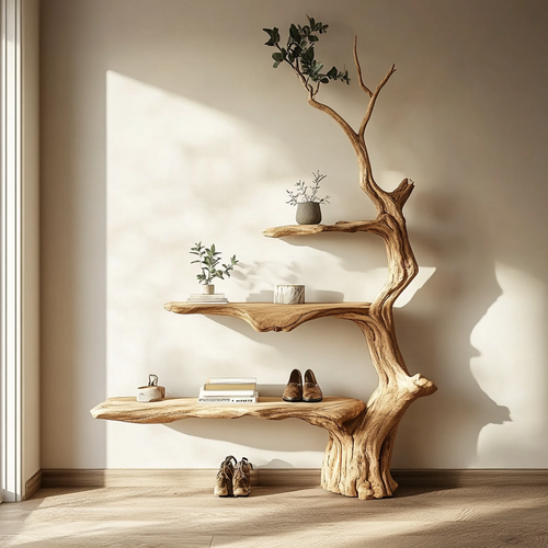 Organic Tree Branch Bookshelf Wall Mounted Natural Wood Shelf