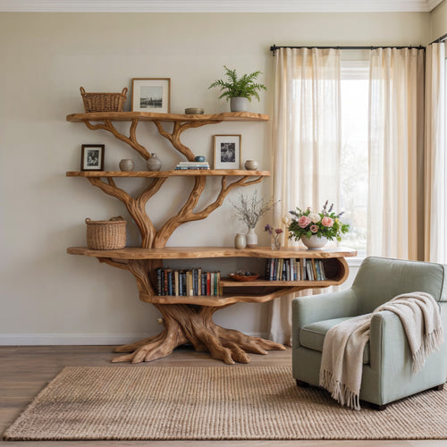 Organic Tree Root Solid Wood Bookcase Sculptural Shelf