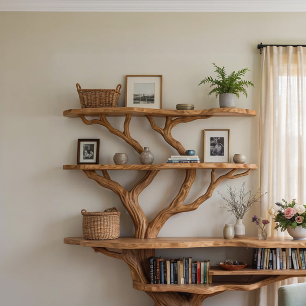 Modern solid wood bookcase with organic sculptural form