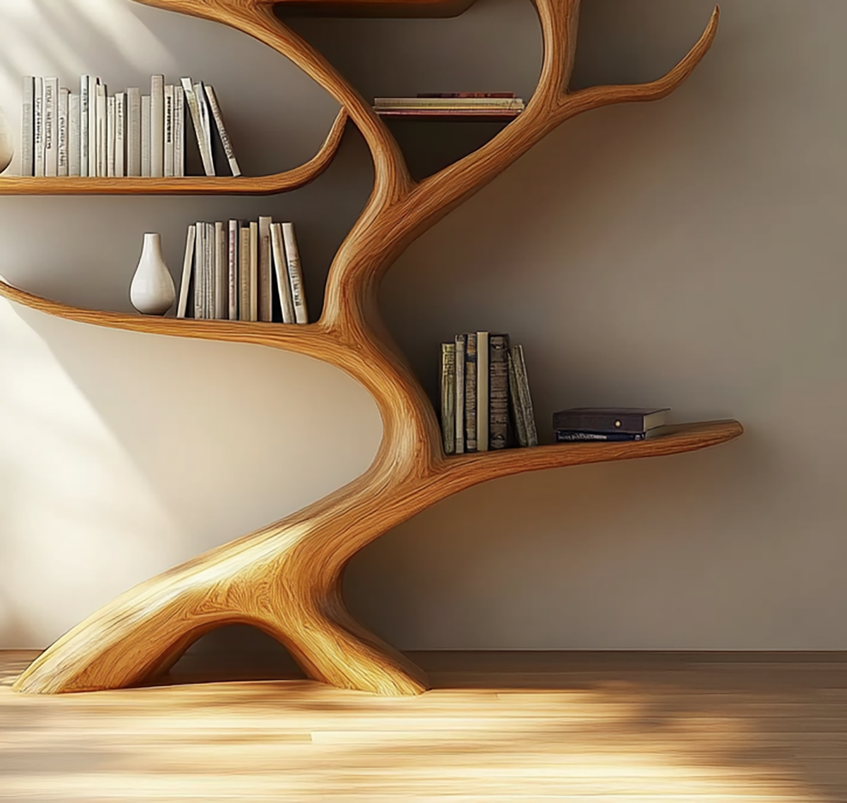 Handcrafted bookshelf with tree inspired design