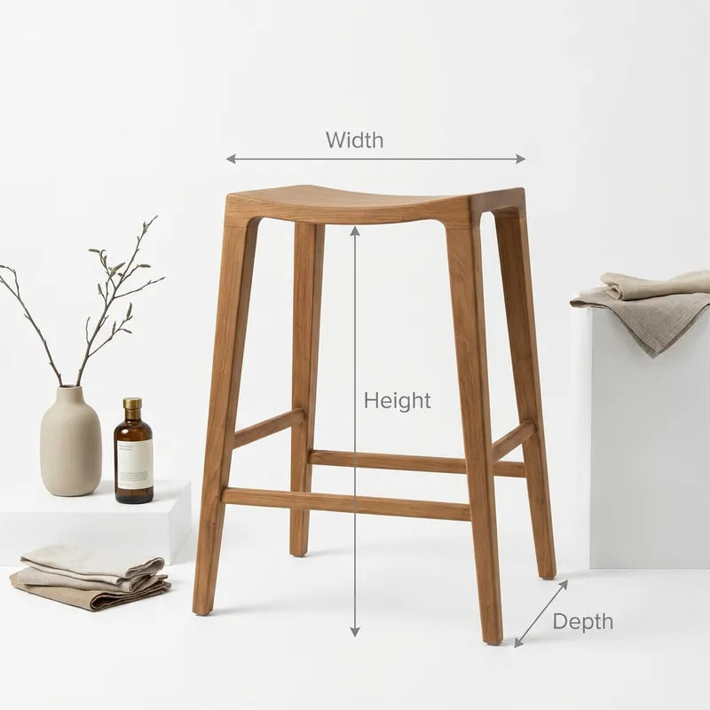 Organic Curved Solid Wood Backless Bar Stools Modern Kitchen Island Stools