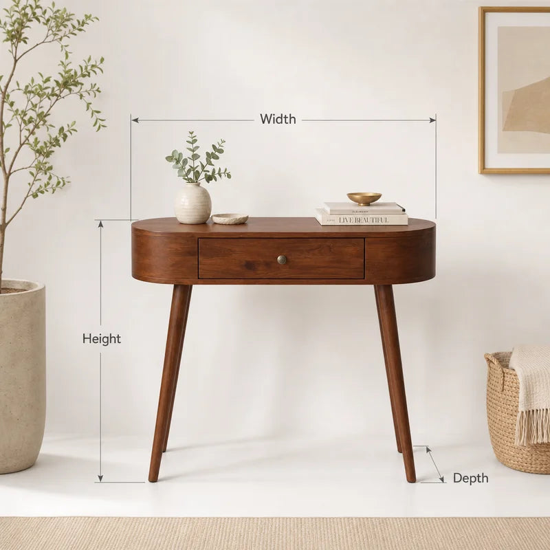 Organic Curved Solid Wood Console Table with Drawer – Modern Japandi Entryway Table