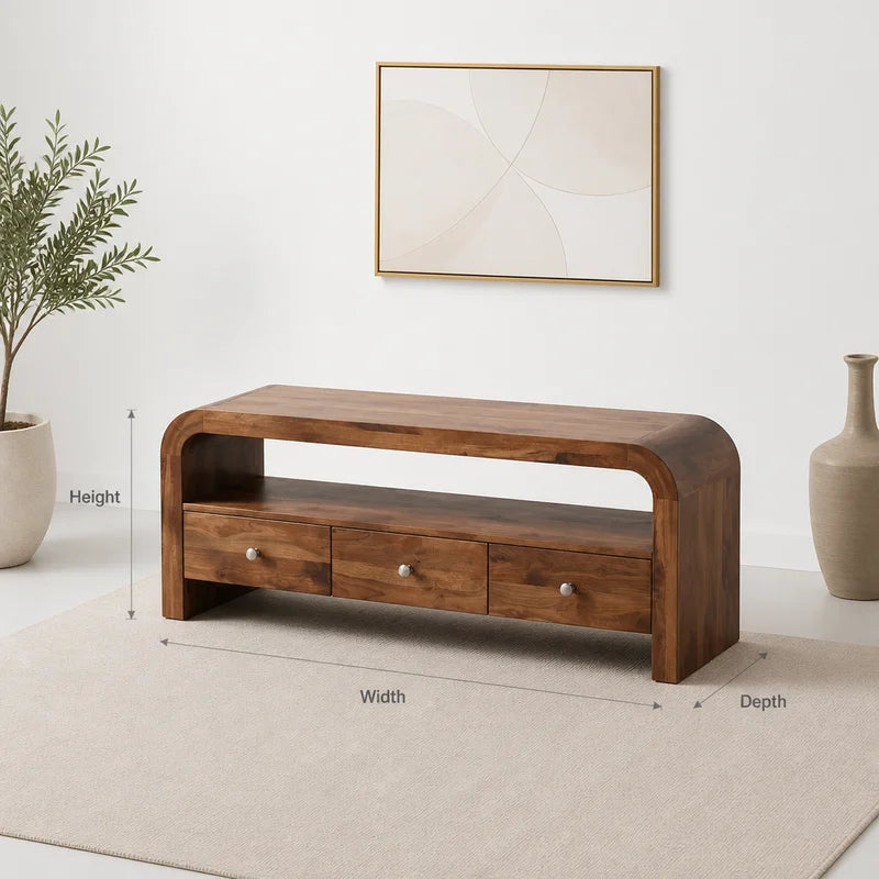 Organic Curved Solid Wood TV Stand with Drawers