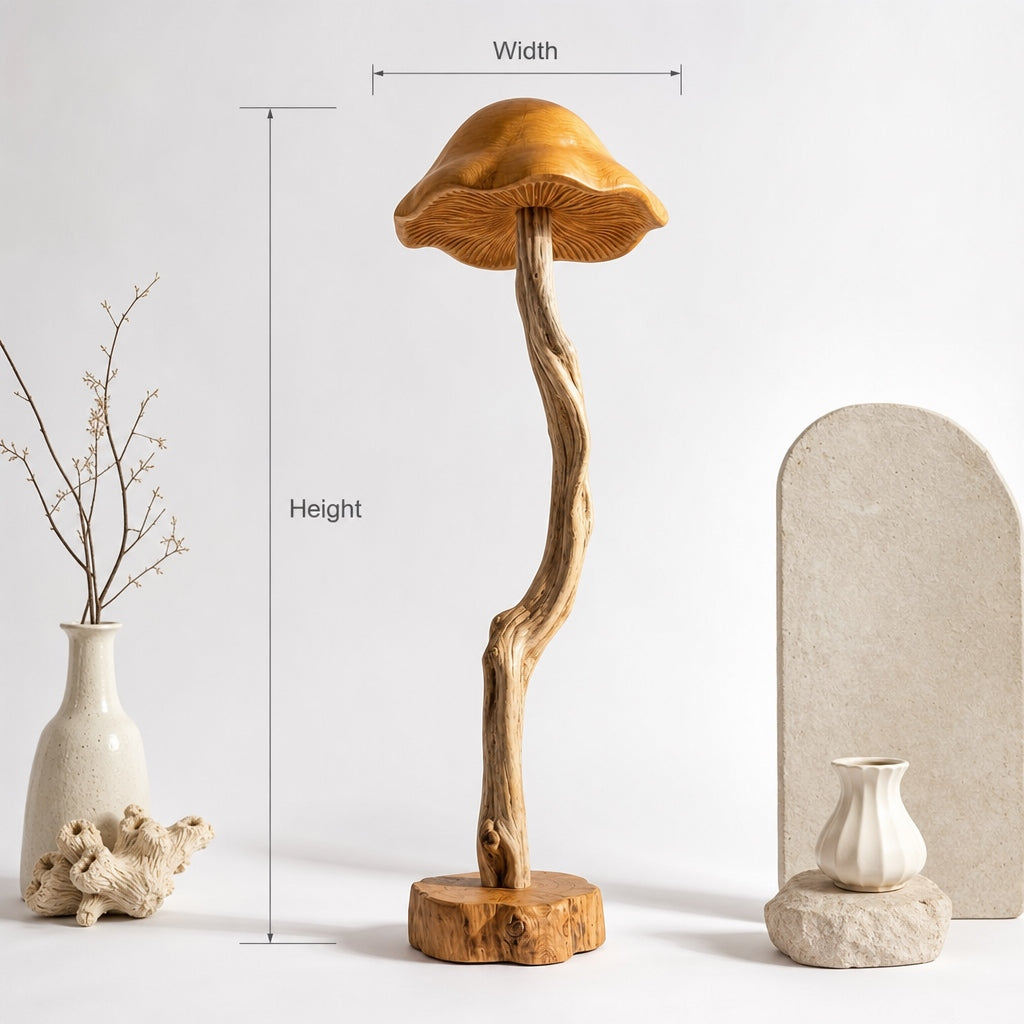 Organic Driftwood Mushroom Floor Lamp with Bell Cap Gill Glow