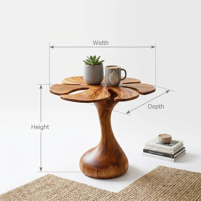 Organic Flower Petal Solid Wood End Table