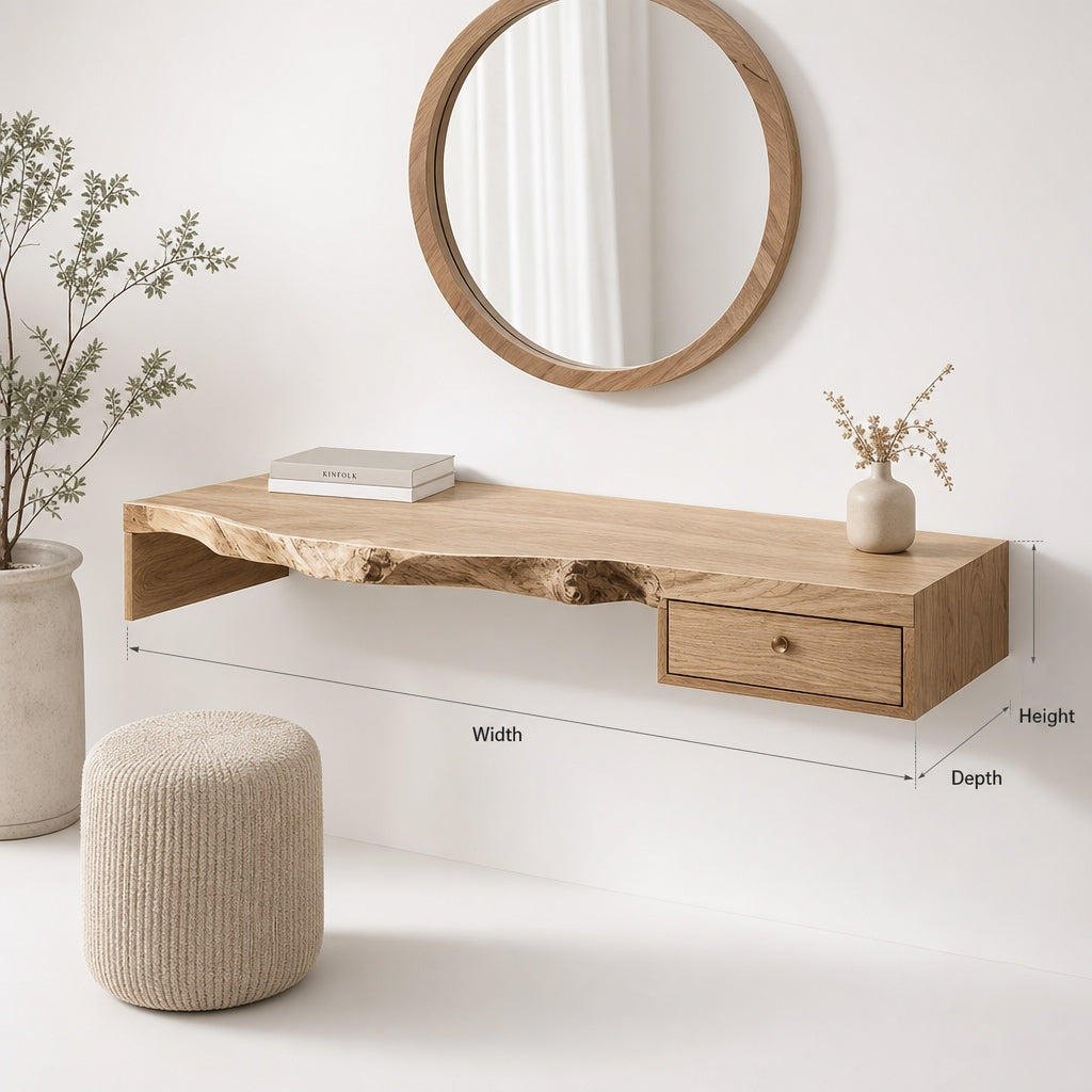 Organic Live Edge Floating Solid Wood Vanity Desk