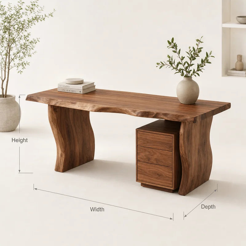 Organic Live Edge Solid Wood Desk with Storage