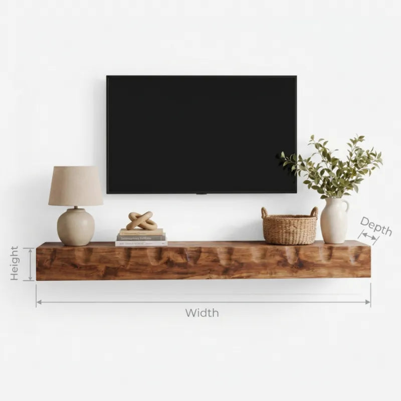 Organic Live Edge Solid Wood Floating TV Shelf & Media Console