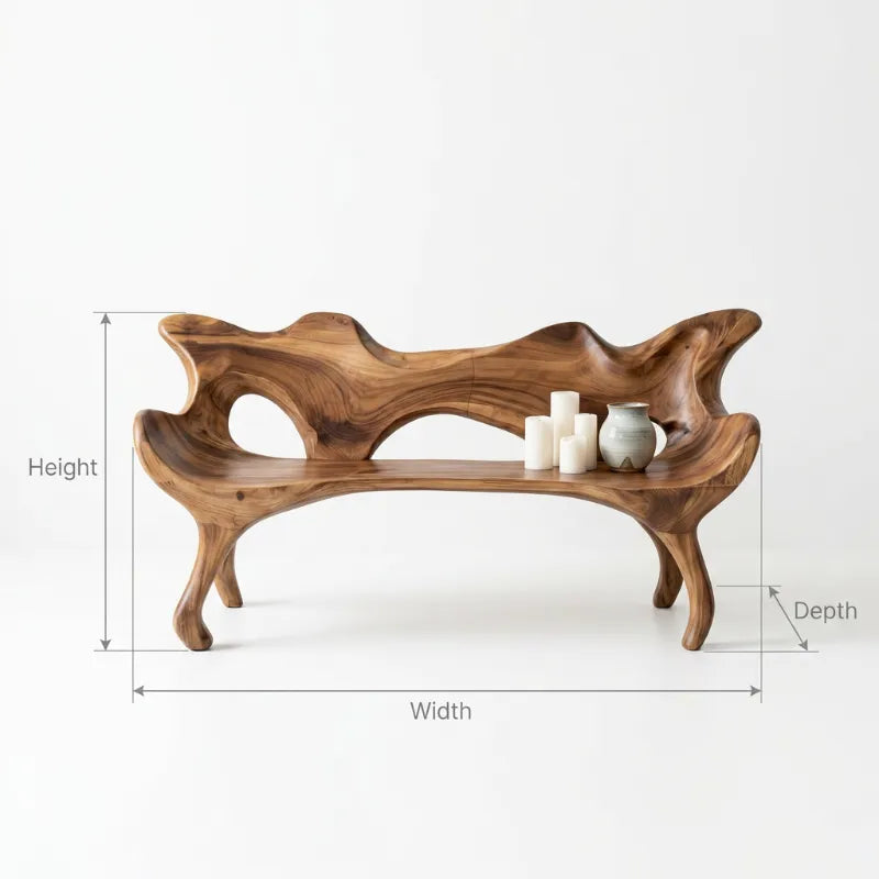 Organic Live Edge Solid Wood Halloween Sculptural Bench