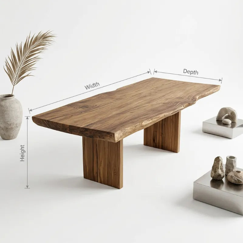 Organic Live Edge Solid Wood Outdoor Dining Table – Sculptural Japandi Garden & Poolside Table