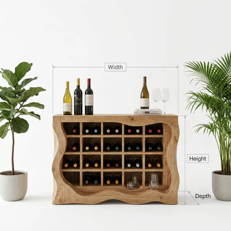 Organic Live Edge Solid Wood Sculptural Wine Cabinet