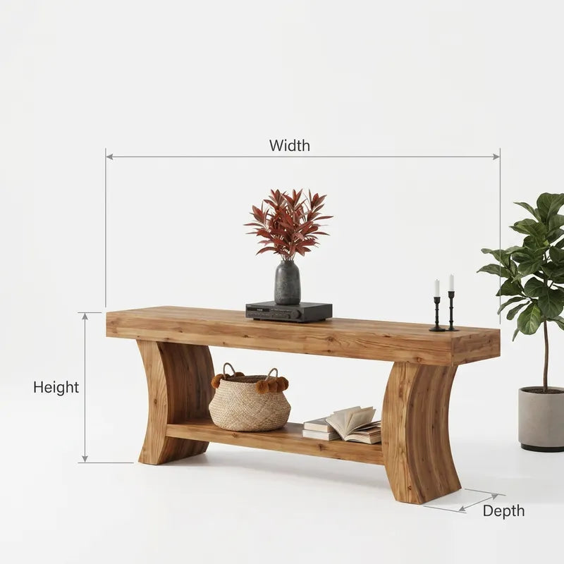 Organic Live Edge Solid Wood TV Stand with Sculptural River Legs & Lower Shelf