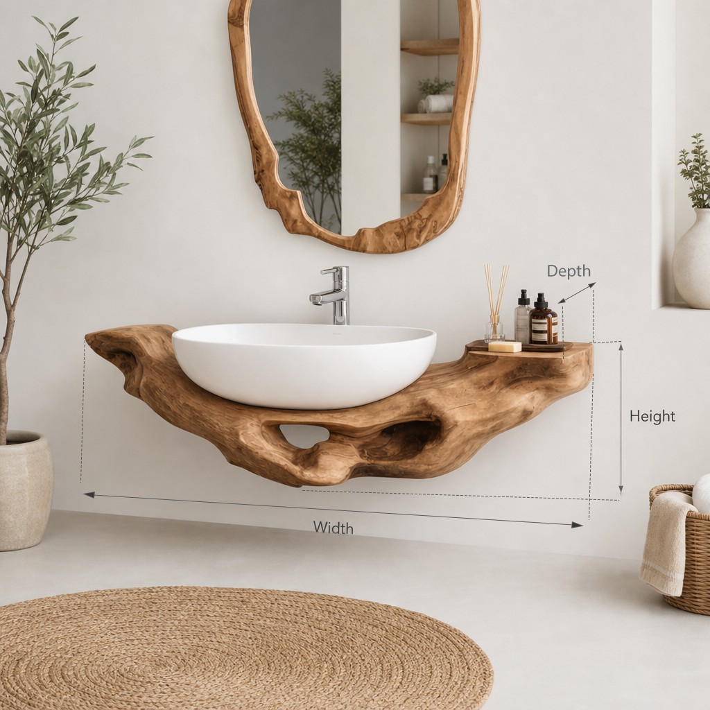 Organic Live Edge Wooden Bathroom Vanity Shelf – Handcrafted Solid Wood