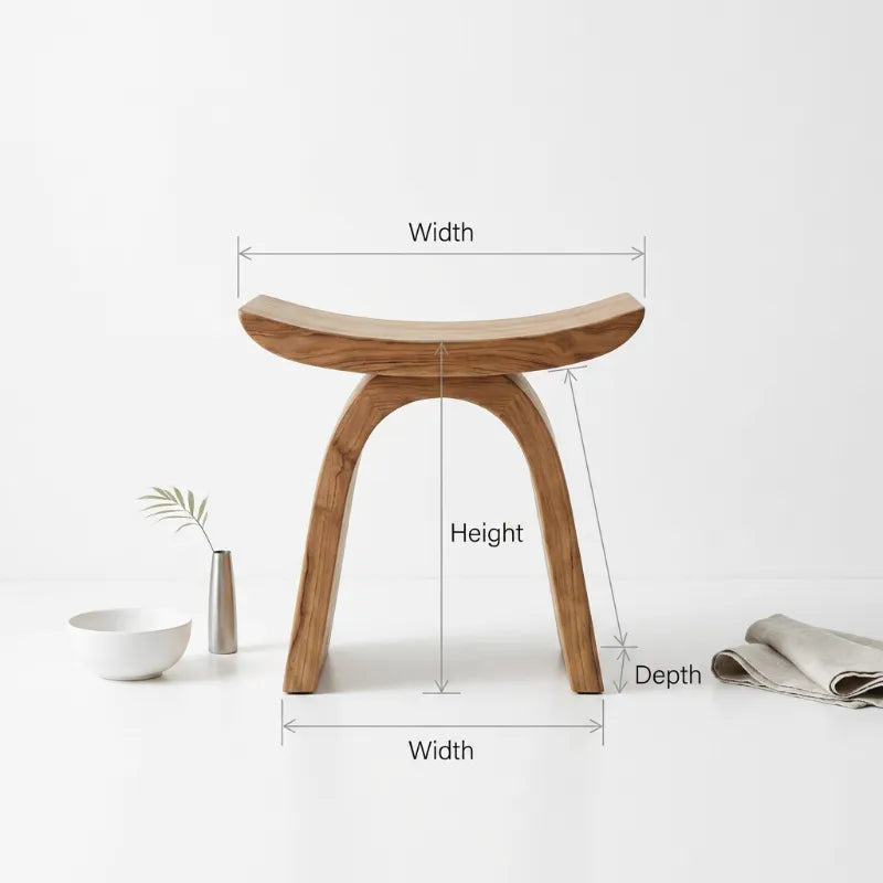 Organic Modern Shower Stool With Sculptural Wood Base For Bathroom