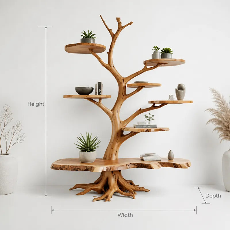 Organic Modern Tree Shaped Wall Shelf – Large Live Edge Solid Wood Corner Furniture