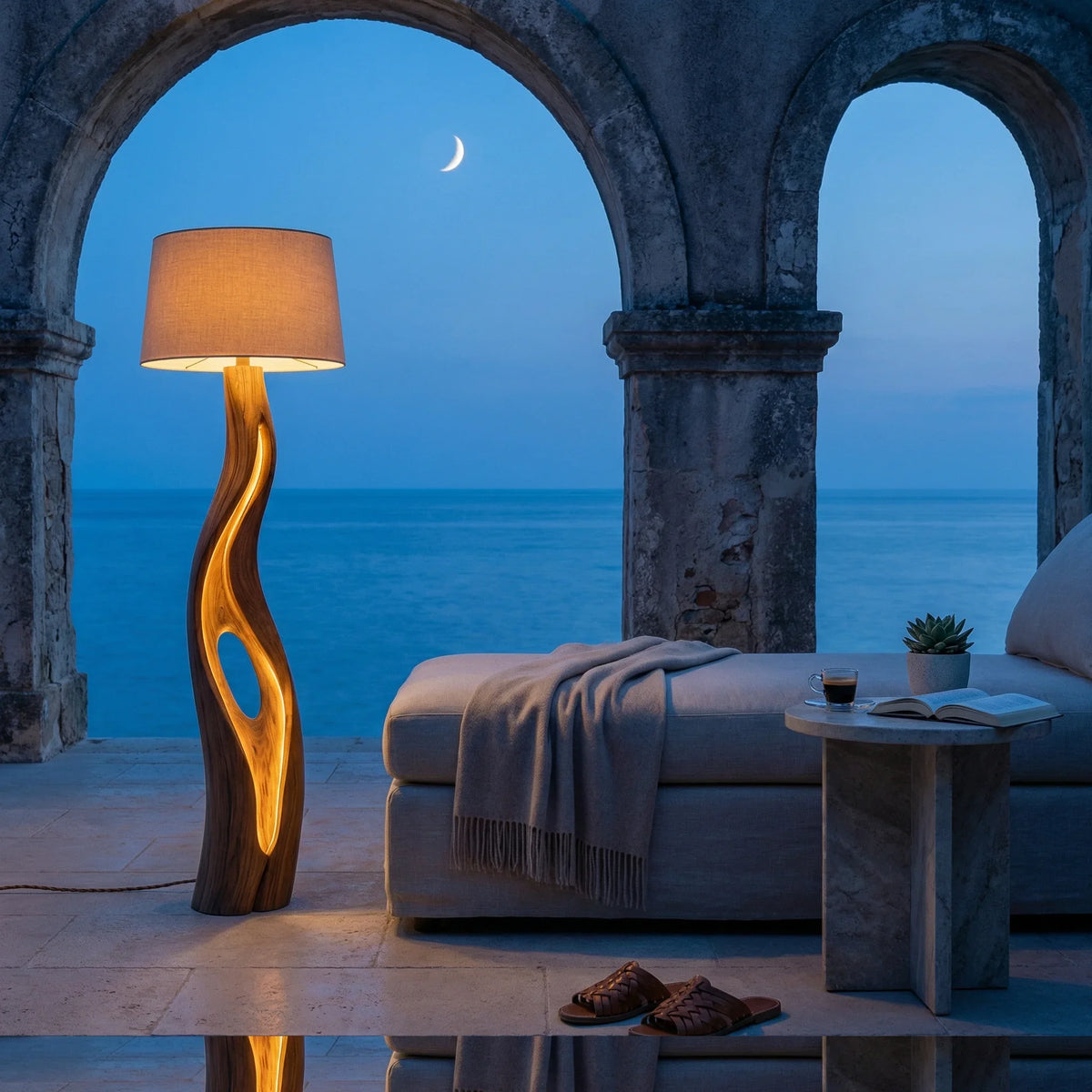 Teardrop Wooden Floor Lamp - Driftwood S-Curve Standing Light With LED Inner Glow