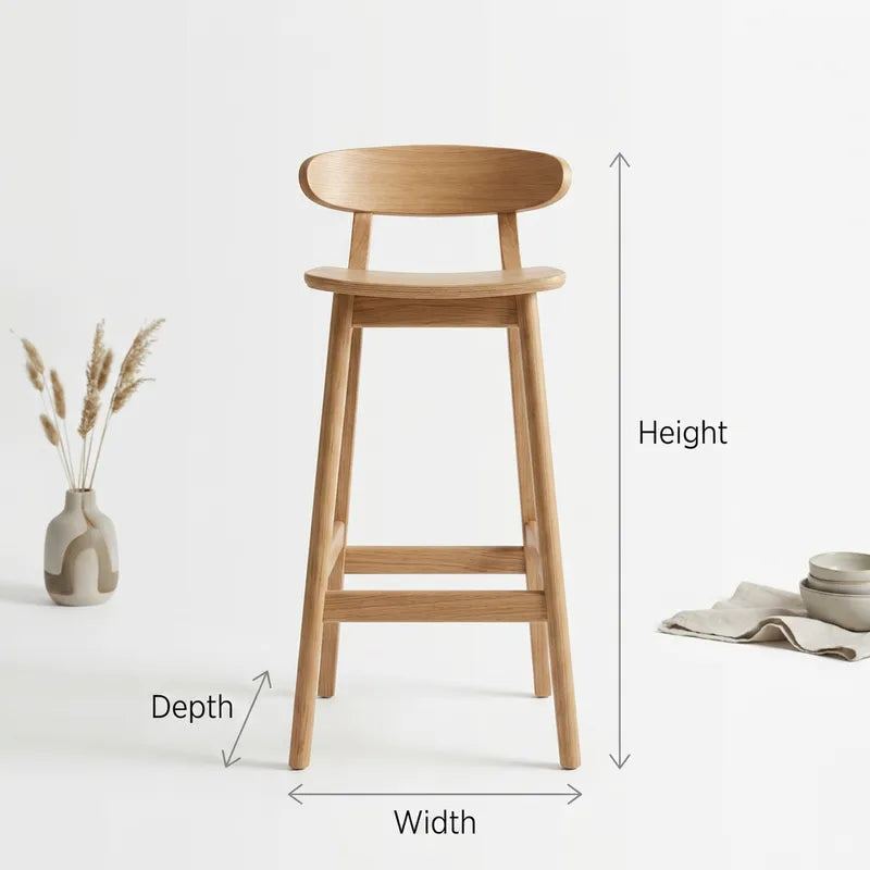Organic Solid Wood Bar Stools with Curved Ergonomic Backrest