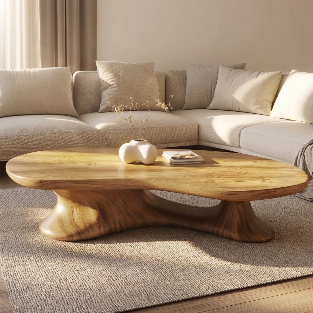 Organic Solid Wood Coffee Table Handcrafted Sculptural Live Edge Center Table