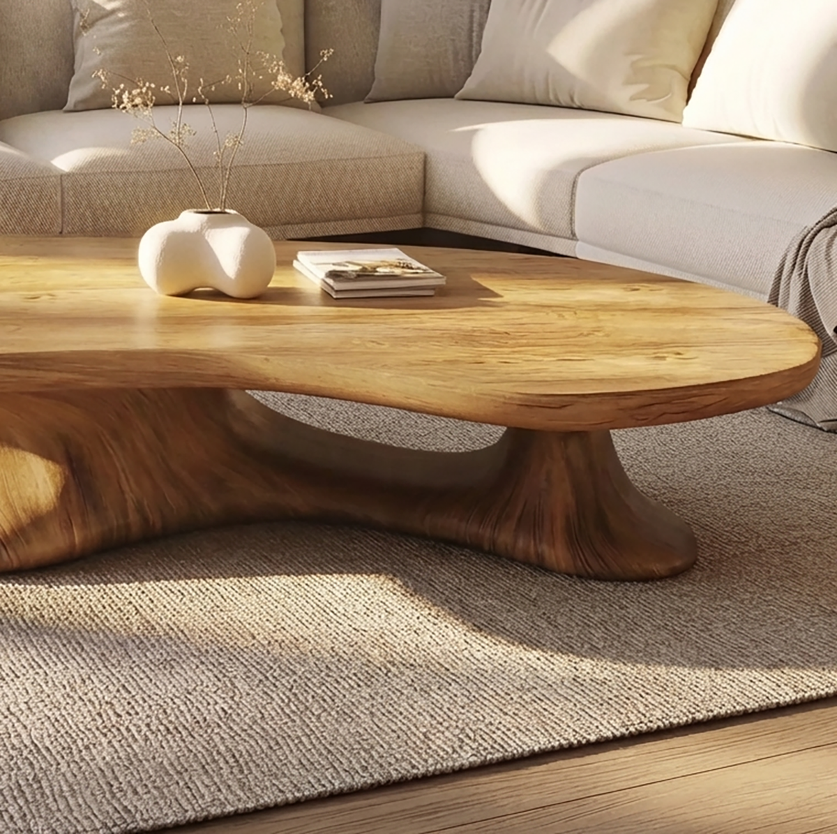 Organic Solid Wood Coffee Table Handcrafted Sculptural Live Edge Center Table