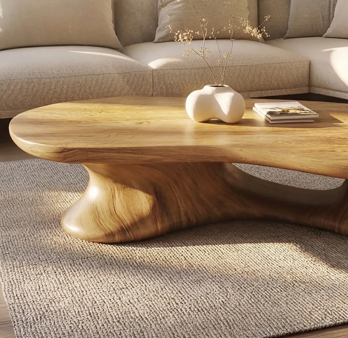 Organic Solid Wood Coffee Table Handcrafted Sculptural Live Edge Center Table