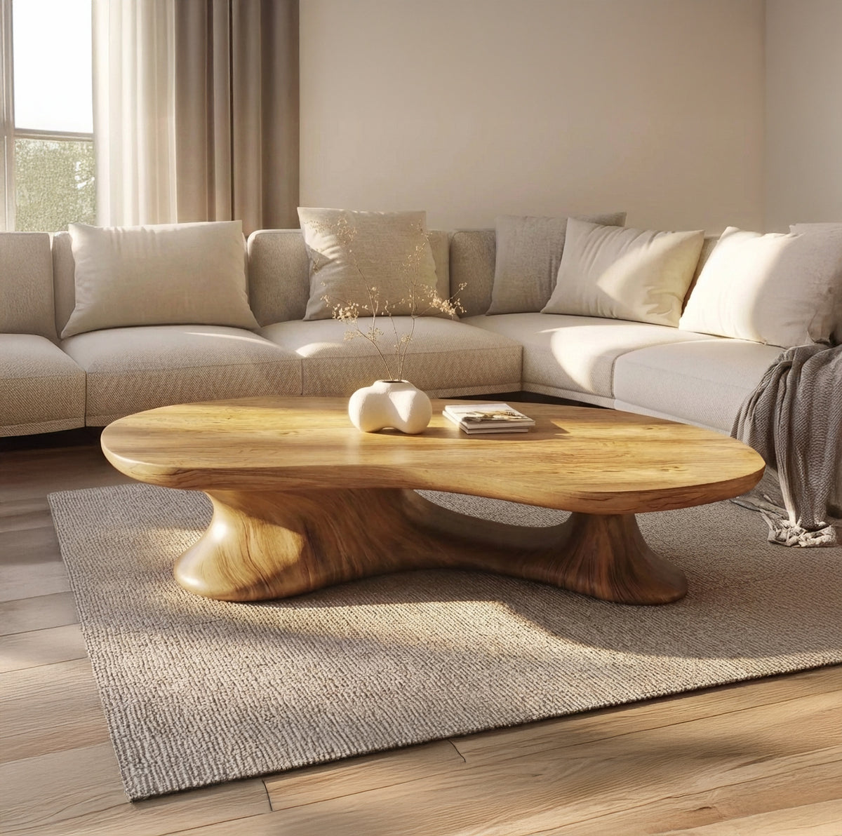 Organic Solid Wood Coffee Table Handcrafted Sculptural Live Edge Center Table
