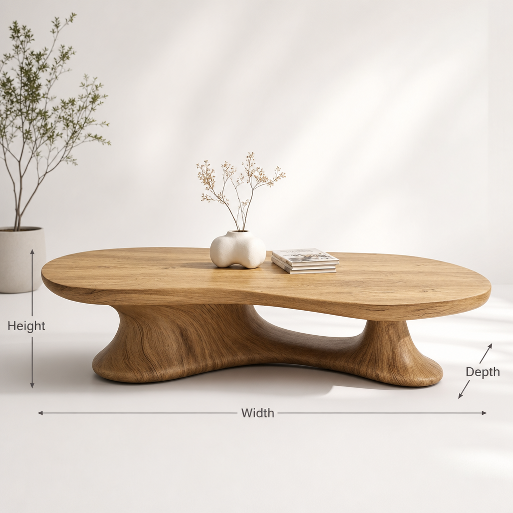 Organic Solid Wood Coffee Table Handcrafted Sculptural Live Edge Center Table