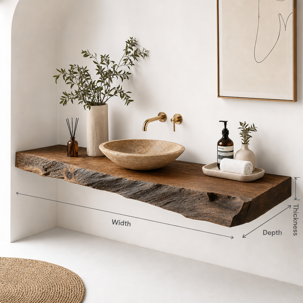 Organic Solid Wood Rustic Bathroom Vanity with Live Edge