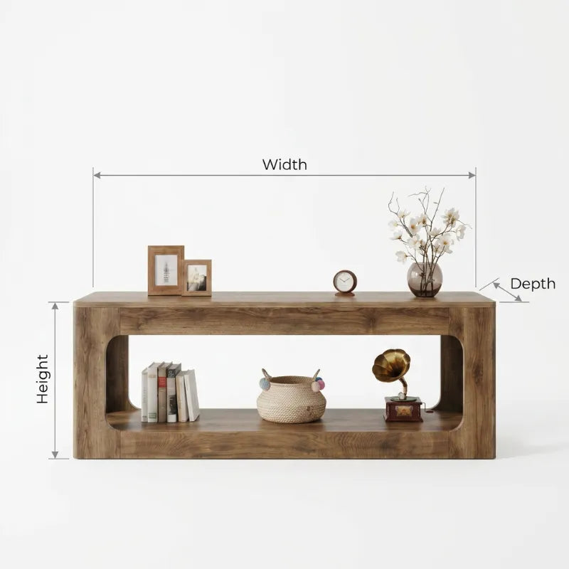 Organic Solid Wood TV Console with Sculptural Cutout Sides & Lower Shelf