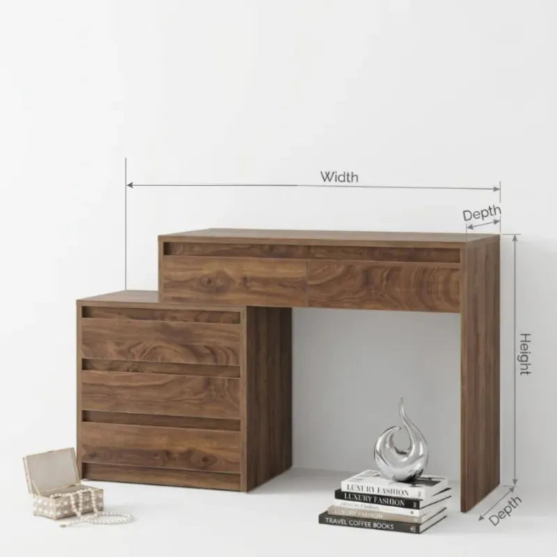 Organic Solid Wood Vanity Desk with Storage Drawers & Stool