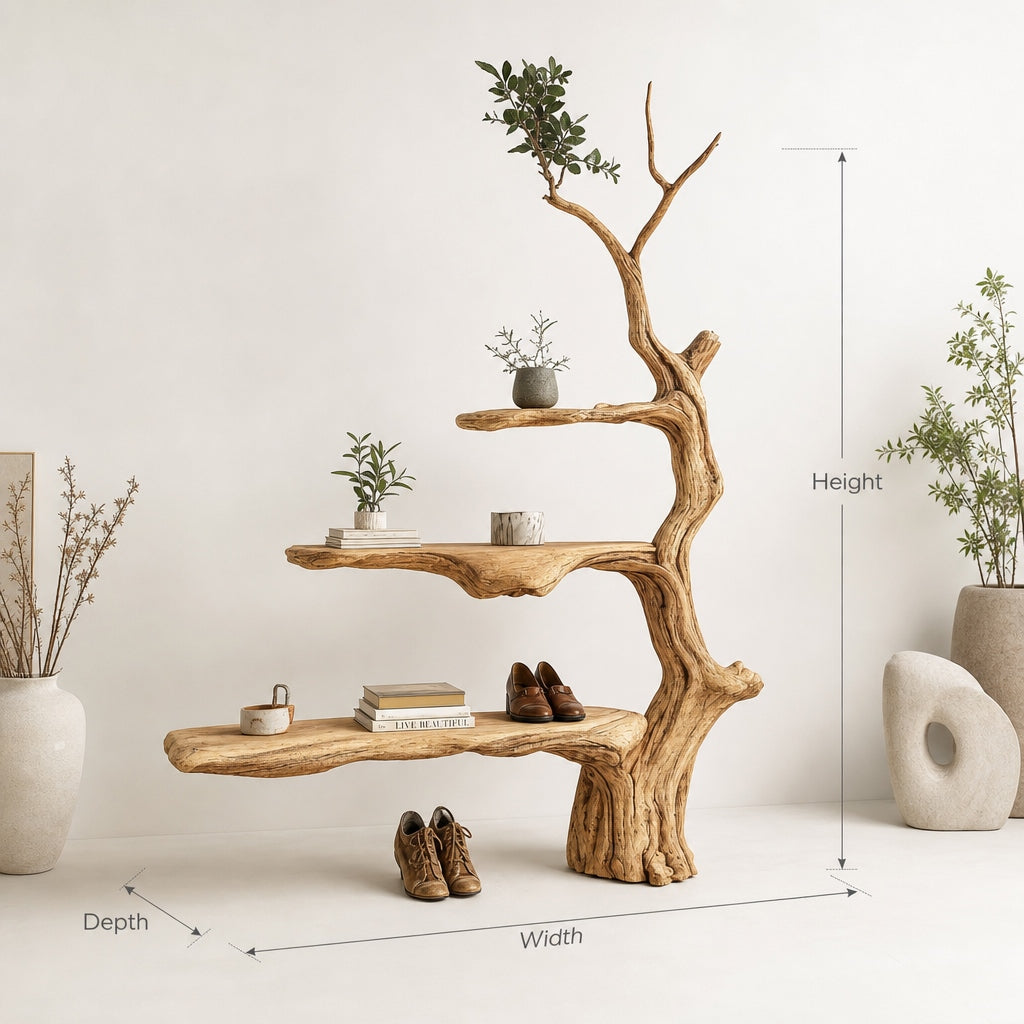 Organic Tree Branch Bookshelf Wall Mounted Natural Wood Shelf