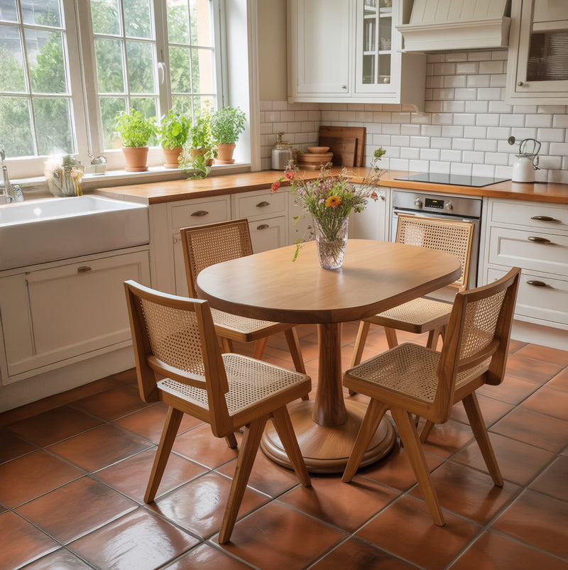 Contemporary dining table with sculptural pedestal base