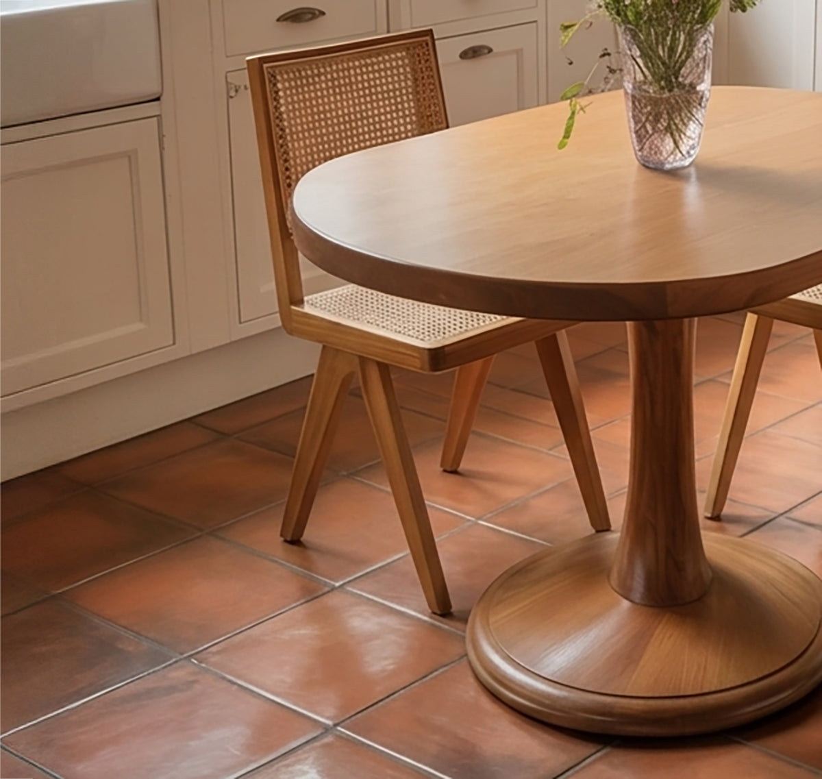 Oval wood dining furniture for family dining space