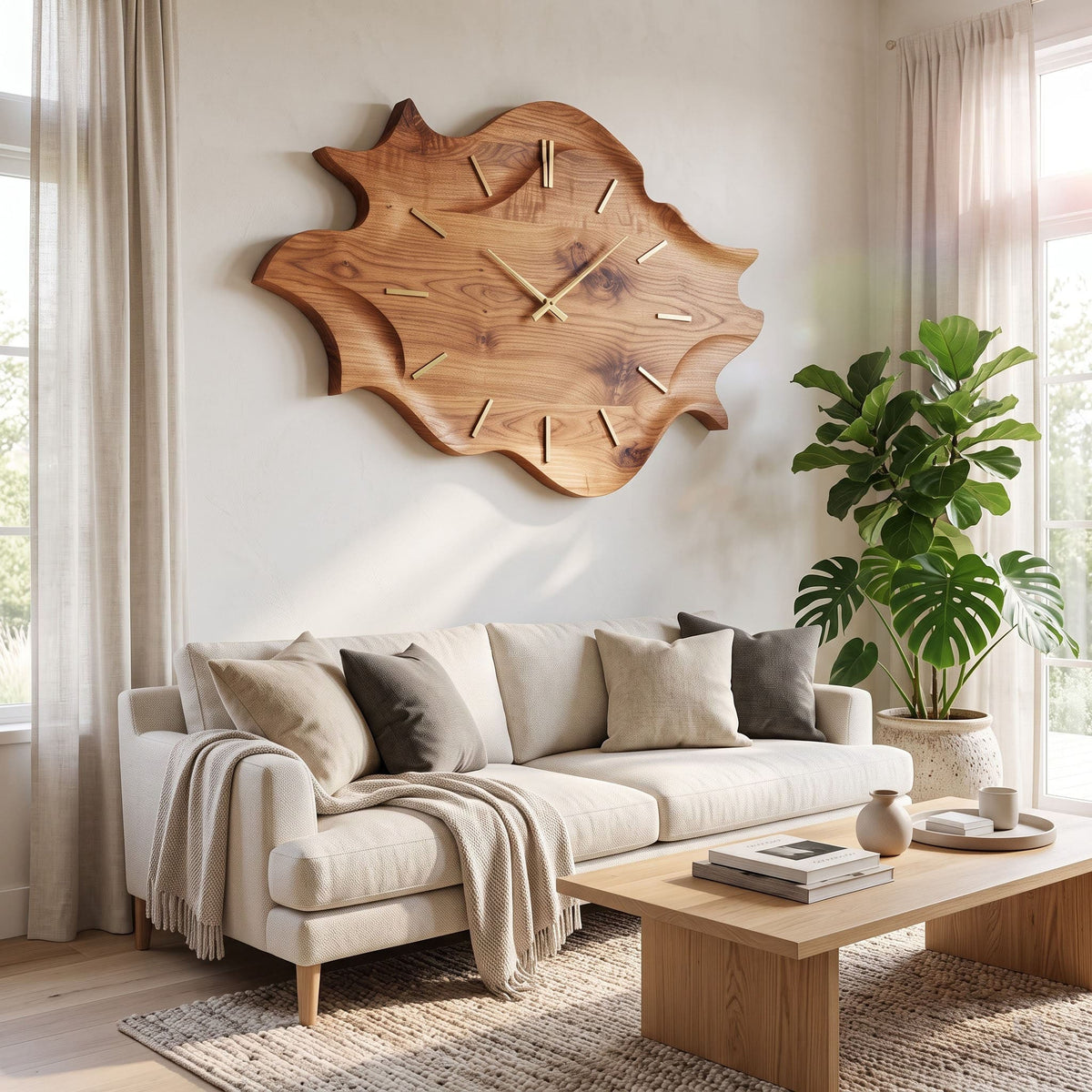 Artisanal solid hardwood modern wall clock elevating an executive home office decor