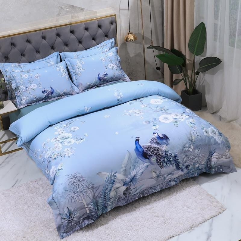 Blue Peacock Duvet Cover Set