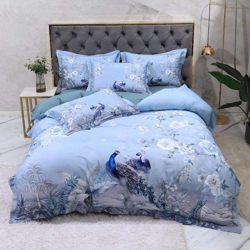 Blue Peacock Duvet Cover Set