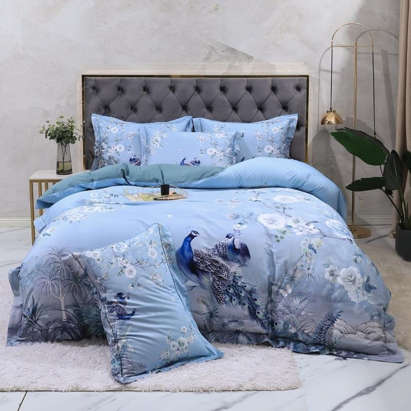 Blue Peacock Duvet Cover Set