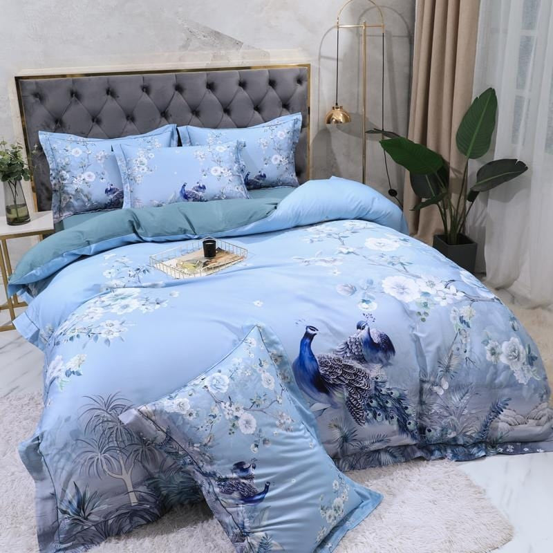 Blue Peacock Duvet Cover Set