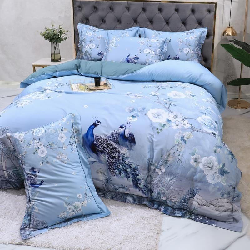 Blue Peacock Duvet Cover Set