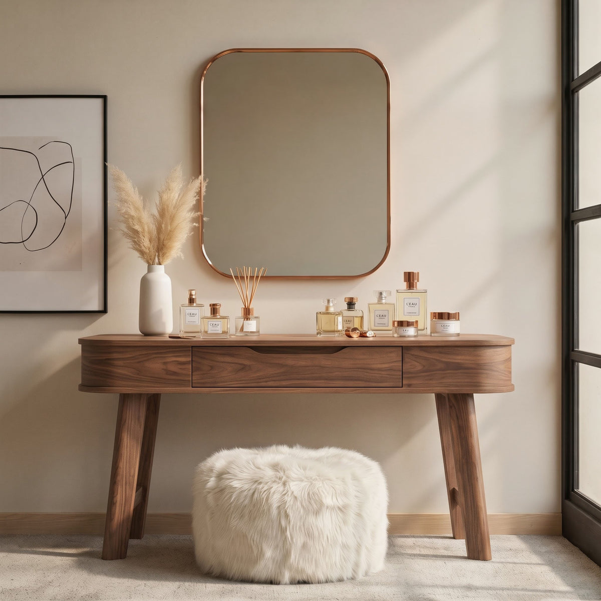 Handcrafted sculptural dressing table in solid wood