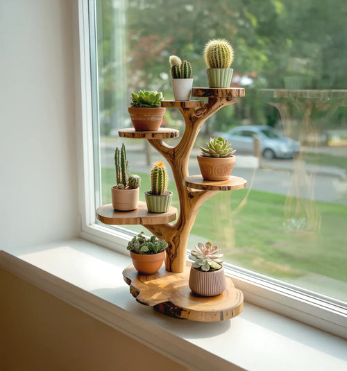 Handmade Wood Tree Stand - The Perfect Home for Your Mini Cacti and Succulents