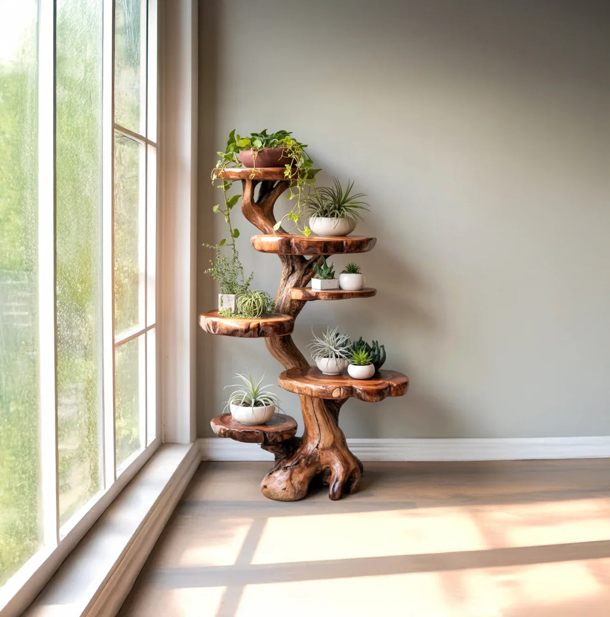 Freestanding tree plant shelf for living room greenery