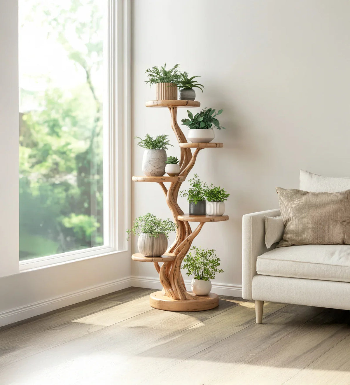 Wood Tree Plant Shelf – Rustic Organic Bonsai Stand – Natural Live-Edge  Indoor Display